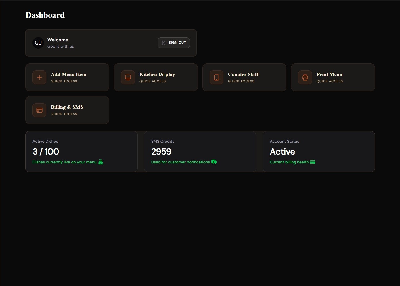 Dashboard mockup